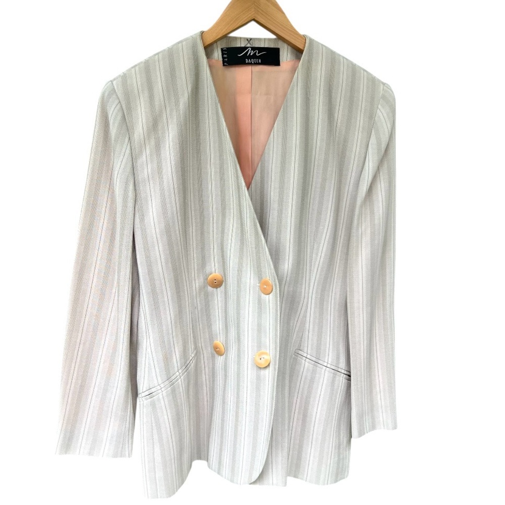Vintage M Dequin PARIS Striped Double Breasted Blazer Old Money Quiet Luxury 90’ - Picture 6 of 17
